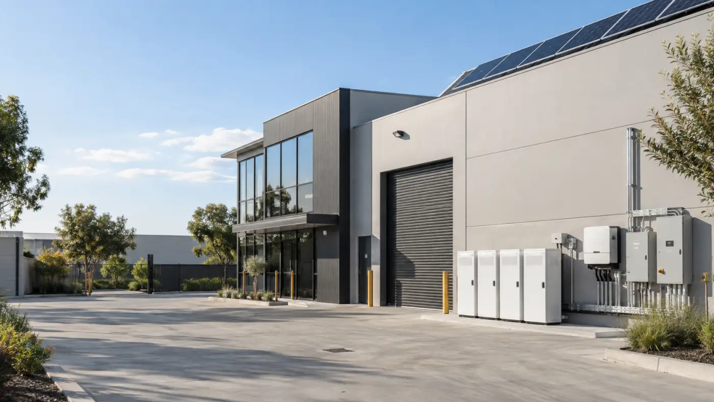 Commercial building with rooftop solar and battery storage installed