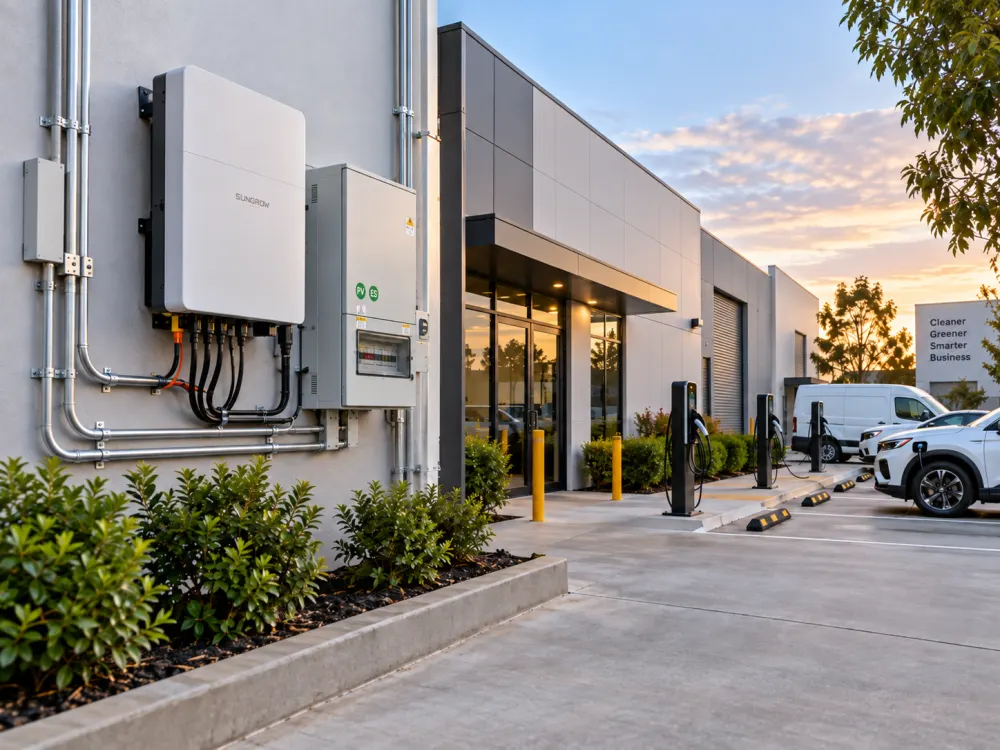 Multiple EV chargers installed at a business fleet depot