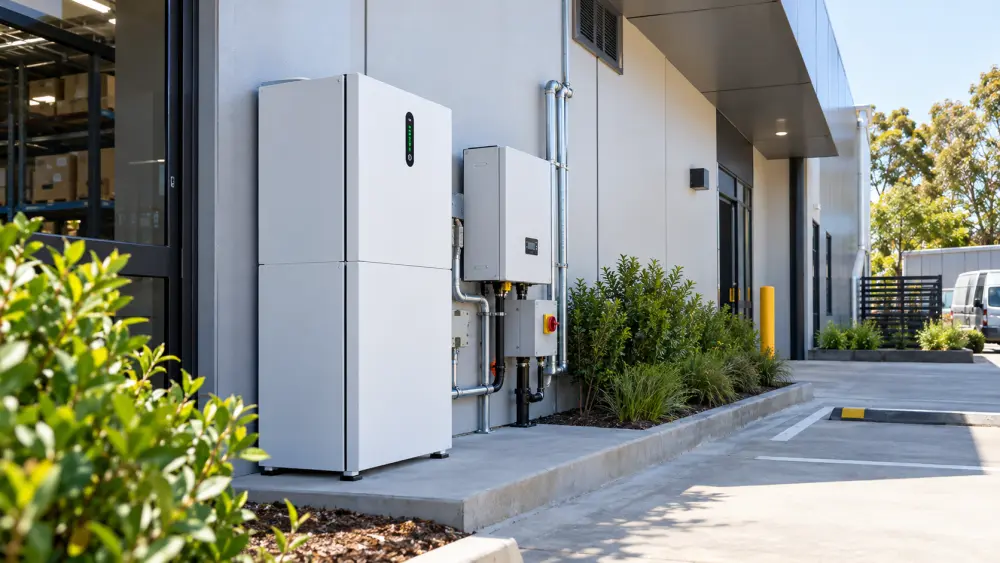 Battery and inverter equipment installed outside a warehouse