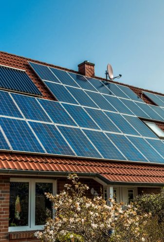Rooftop solar array on a tiled roof