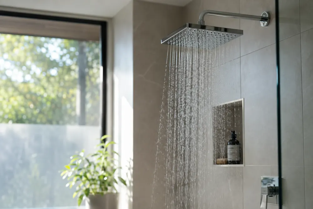 Water-efficient rain shower in natural daylight