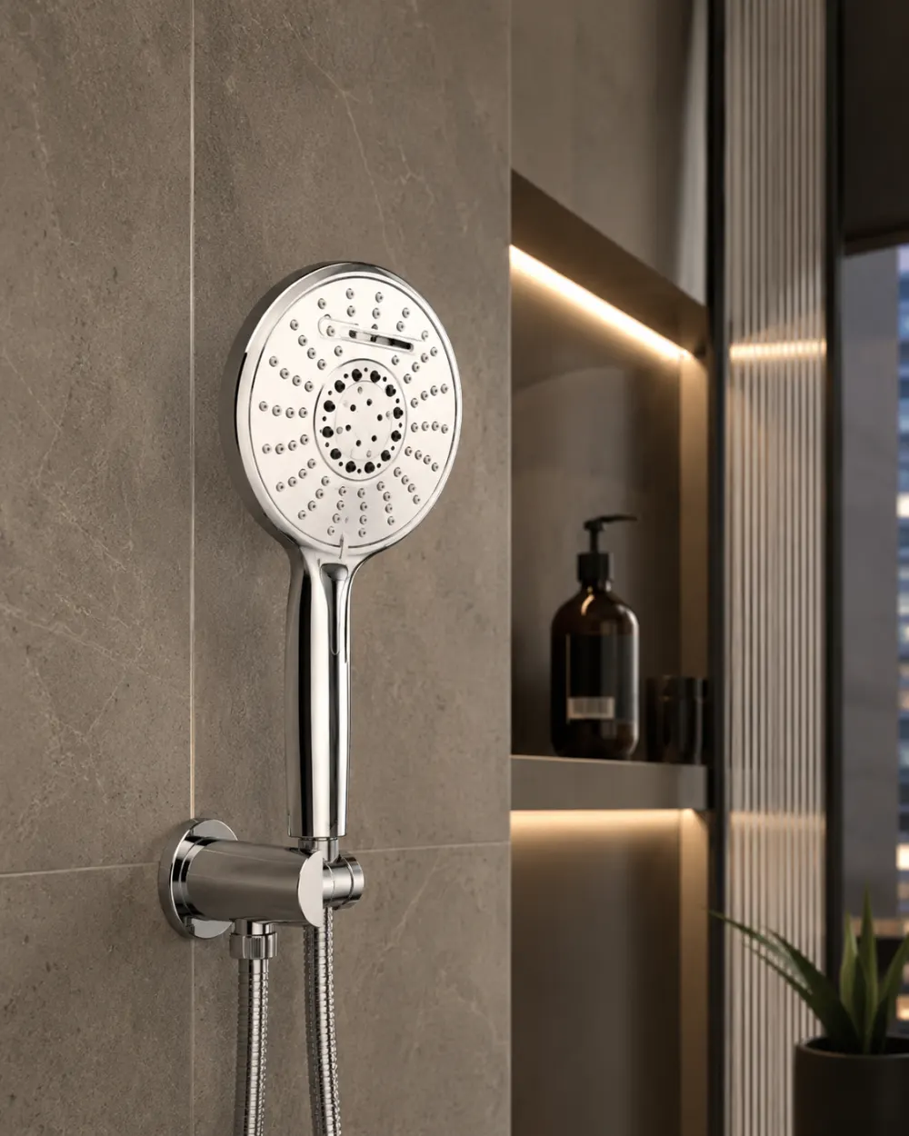 Water-efficient multi-function hand shower