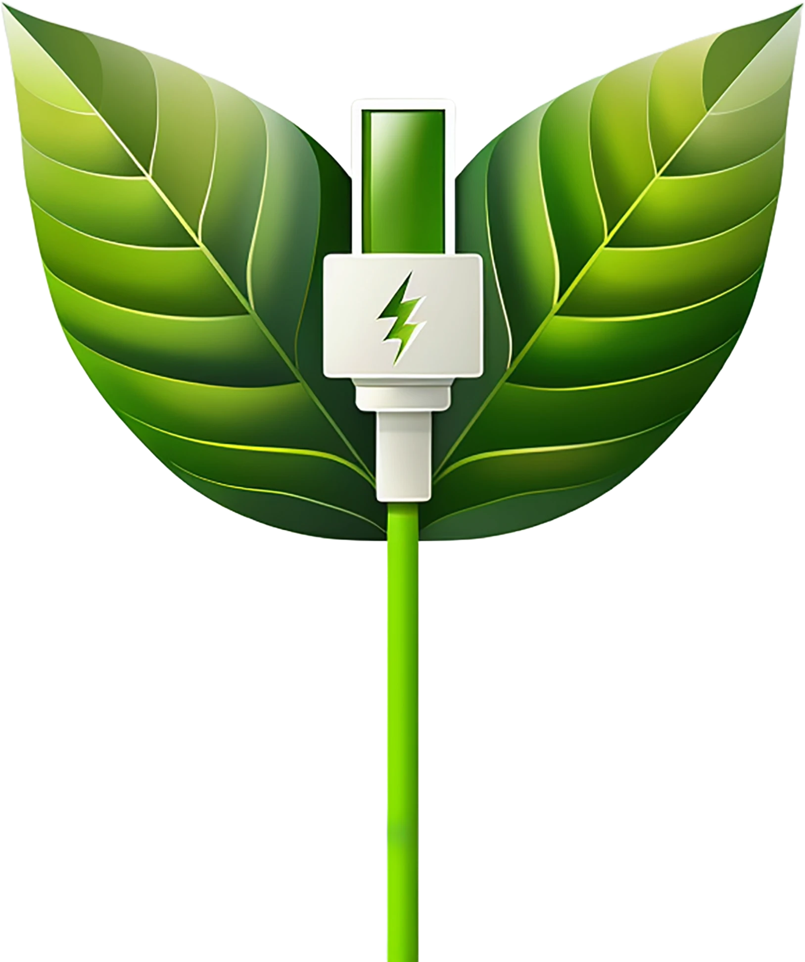 Green leaves with an electric plug symbolising clean energy