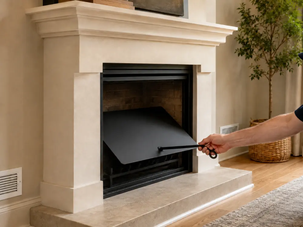 Installing a chimney draft stopper by hand